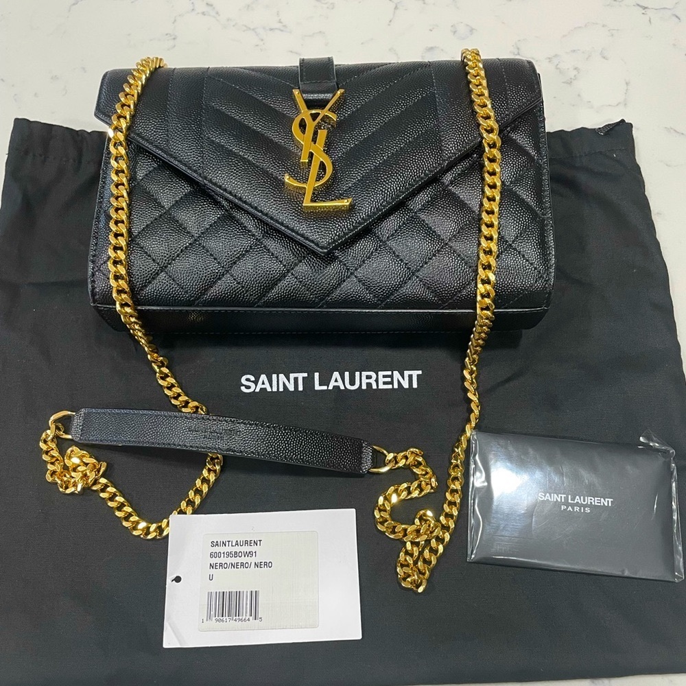 SAINT LAURENT Small Envelope Calfskin Leather Shoulder Bag